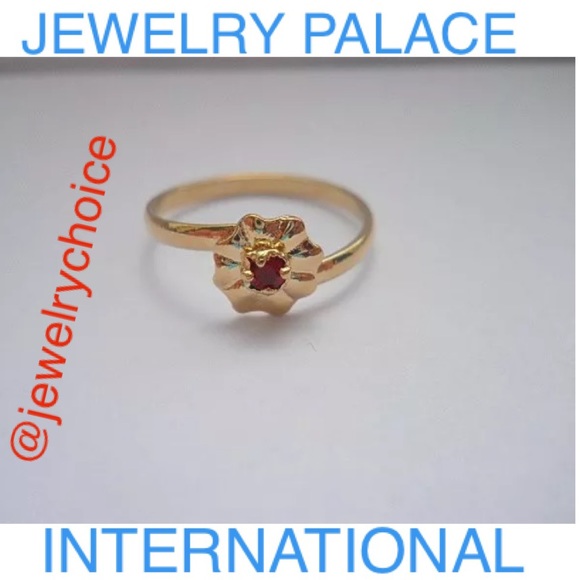 🆕14K Gold Filled Red Austrian Crystal Flower Kids Ring. - Picture 2 of 4